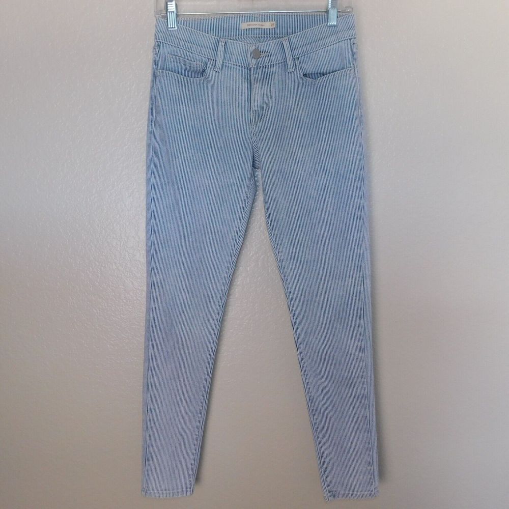 Levi's 710 Jeans Size 27 Super Skinny White Blue Stripe Stretch Pants 5 Pocket